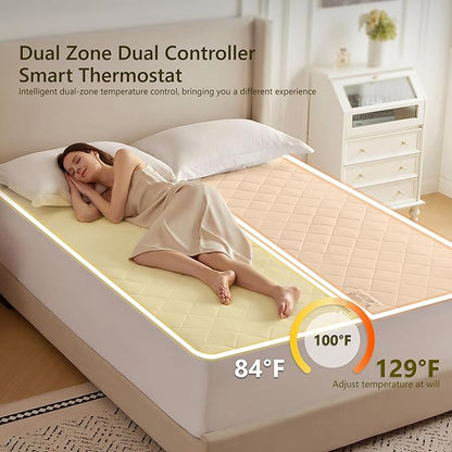 Heated Diamond Quilted Mattress Pad,Queen Size Dual Control,Soft Bed Warmer,10 Heat Settings,1-12 Hours Auto-Off,Fast Heating,ETL Certified,Machine Washable,Fit Up to 18" Deep Pocket,60"x80"