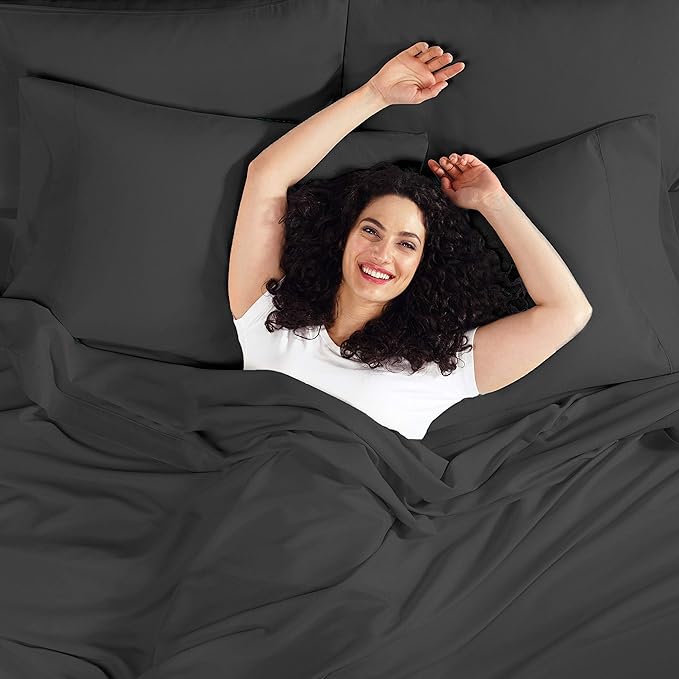 Empyrean 4 Pack Twin Fitted Sheets - Ultra Soft Microfiber, Deep Pocket, Fits 14-16 Inch Mattress, Wrinkle & Fade Resistant, Shrinkproof, Breathable & Durable, Perfect for Twin Beds, Black