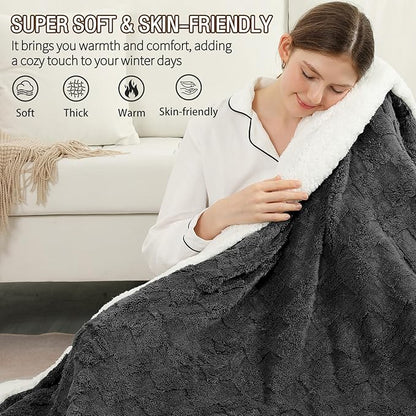 Heated Throw Blanket Electric,Electric Blanket Checkered Weave & Wool Blend Heated Blanket,Rapid Heating 6 Temperature Settings 4-Hour Auto Shut-Off ETL Certified,Machine Washable,50" x 60",Dark Gray