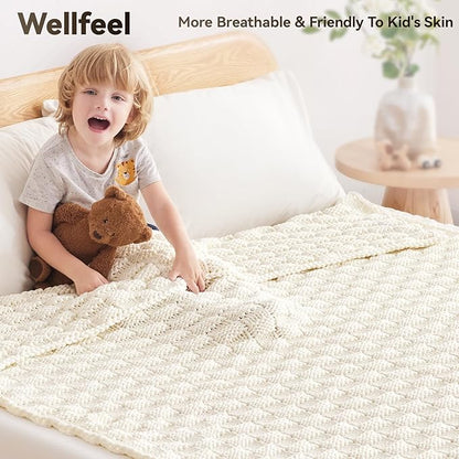 Knitted Weighted Blanket Kids, No Beads Heavy Blanket 40” x 60'' 7lbs, Breathable Chunky Knit Blanket, Cooling Weighted Blanket for Hot Sleepers, Christmas Home Decor (Ivory White)