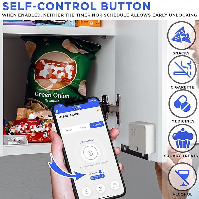 Schedule Timed Lock - Bluetooth App-Controlled Cabinet & Drawer Locking System - Helps Kids Focus & Build Healthy Family Habits - Reduce Impulsive Snacking, Screen Time & Alcohol Access