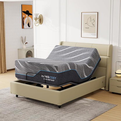 Vipbear Full Adjustable Bed Frame with Mattress, 14 Inch Grey Gel Memory Foam Firm Mattress in Box, Adjustable Bed Base with Separate Head/Foot Lift, Updated Electric Beds with USB,Wireless Remote