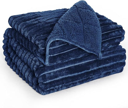 Sherpa Fleece Weighted Blanket with 3D Ribbed Stripes, 15 lbs Soft Flannel Heavy Throw Blanket for Couch Bed Sofa, Heavy Thick Blankets with Glass Beads, Comfort for Cozy Evenings, 60" x 80"