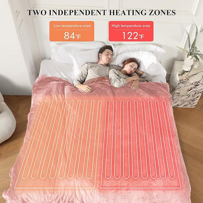 Electric Blanket King Size, Super Soft Cozy Upgraded Flannel Heated Blanket Dual Control with 5 Heating Levels & 10 Hours Auto Off, Fast Heating & Overheat Protection, 100" x 90", Candy Pink
