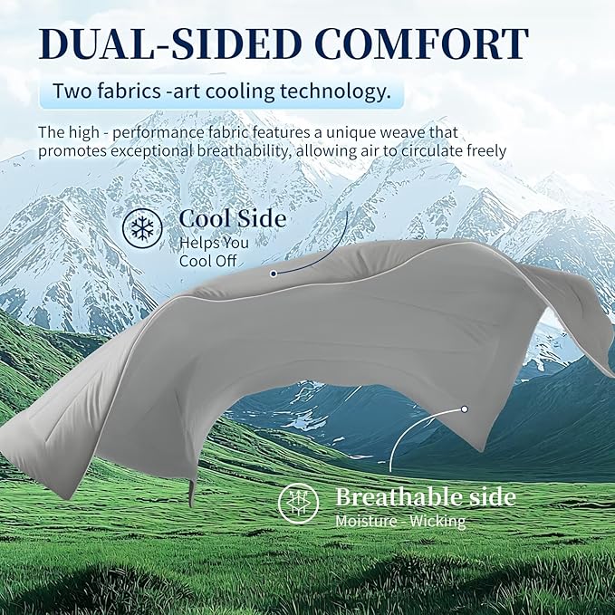 Rwlvpe Cooling Comforter Queen Size, Double-Sided Cooling Blanket for Hot Sleepers Night Sweats, Summer Comforter for Queen Size Q-Max>0.45 Ice Blanket Breathable Soft Lightweight Comforters, 90"x90"