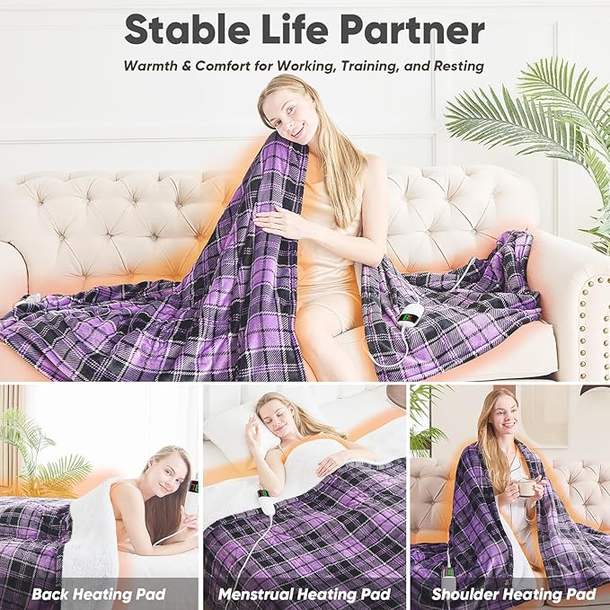 Purple Heated Blanket Electric Throw, 50X60 Heating Throw with 10 Heating Levels & 8 Hours Auto Off, Purple Gifts Sherpa Blanket Warmer for Couch Bed Office, Gifts for Mom Women Grandma Home Decor