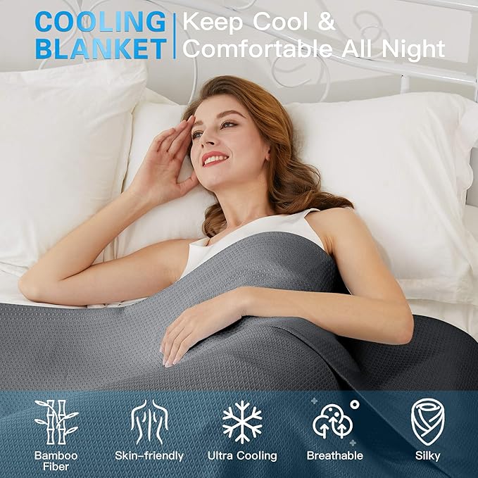 AmyHomie Cooling Blanket King Size, 100% Rayon Derived from Bamboo, Cool Summer Blanket for Hot Sleepers, Soft Comfy Lightweight Blankets for All Seasons (Dark Gray, 90×108in)