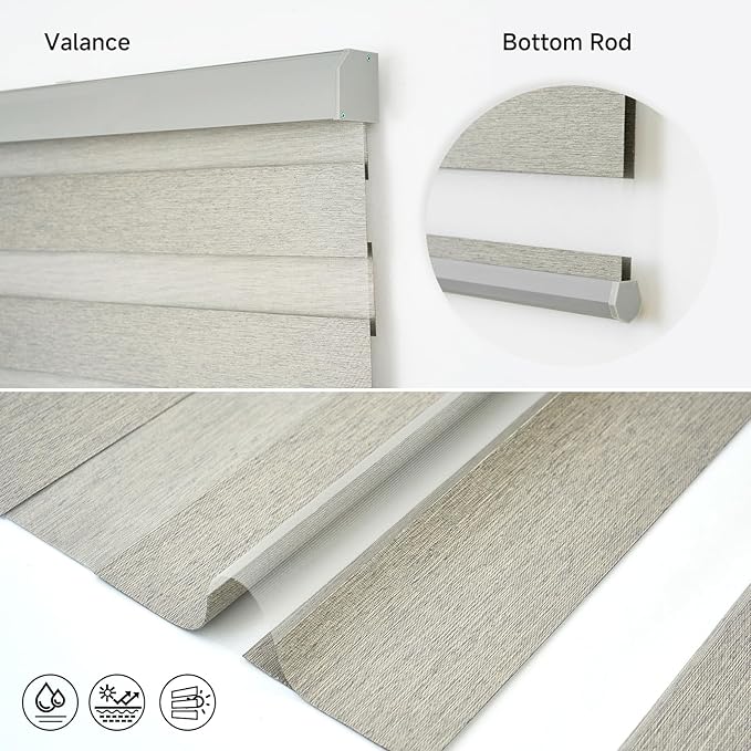 Motorized Zebra Blinds, Cordless Blackout Window Shades with Remote, Custom Dual Layer Smart Roller Shades Compatible with Alexa Google Assistant, Automatic Light Filtering Blinds,Warm Grey