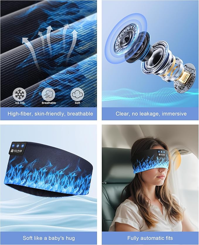 LOVE EYE Sleep Headphones Wireless Headband Headphones Bluetooth 5.4 for Side Sleeper Bluetooth Headband Earphones for Sports for tech Gadgets Gifts (Flame Blue)