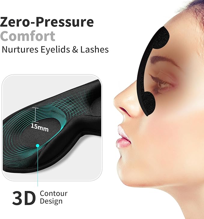 3D Sleep Mask for Men Women 2 Pack, Blackout Eye Mask for Sleeping Eye Mask for Side Sleeper, Memory Foam Adjustable&Washable, Airplane Travel Essentials Couples Yoga Meditation Office Black-Ice Silk