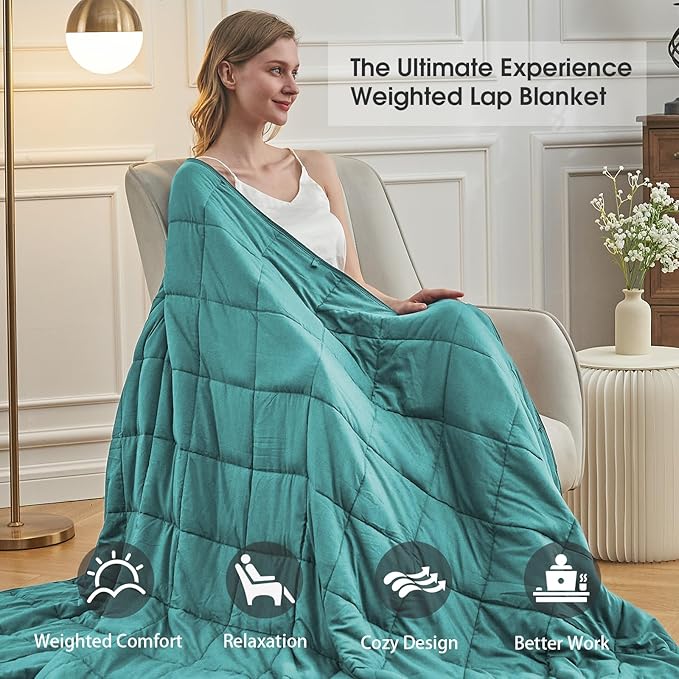 Teal Weighted Blanket for Adults 15lbs, 48"x72", Twin Full Size Cooling Heavy Throw Blanket for 120-160lbs, Microfiber Soft Thick Big Blankets Weighted Comforter Breathable Gift for Sleeping
