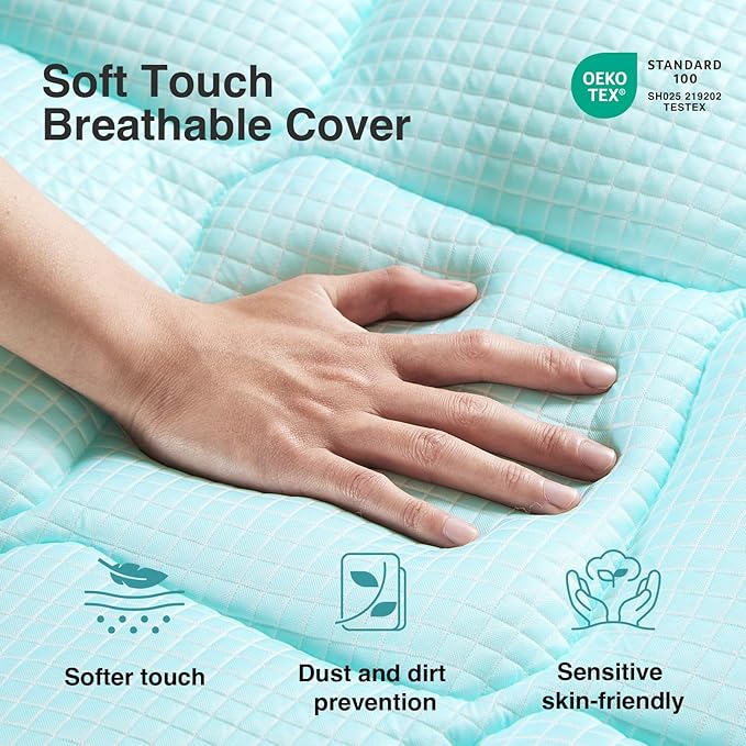 Novilla 4 Inch Dual Layer Memory Foam Mattress Topper, 2 Inch Gel Memory Foam and 2 Inch Cooling Down-Alternative Mattress Pad Cover for Back Pain, Breathable & Certi-Safe, Queen