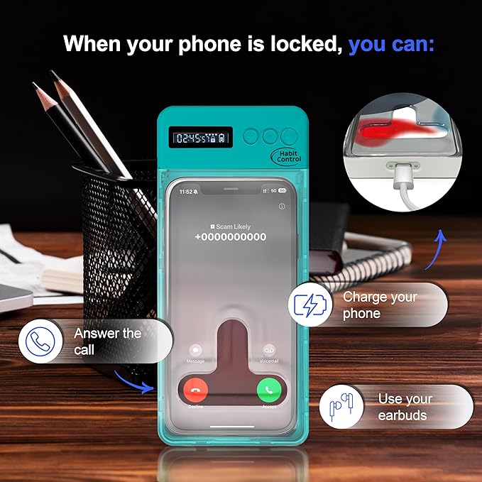 Phone Lockbox - Timer Lock Box Cell Phone Locker Bad Habits, Smart Phones Jail with Timer Reduce Kids Adults Screen Time Improve Productivity, Family Time Locking Container - Turquoise