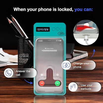 Phone Lockbox - Timer Lock Box Cell Phone Locker Bad Habits, Smart Phones Jail with Timer Reduce Kids Adults Screen Time Improve Productivity, Family Time Locking Container - Turquoise