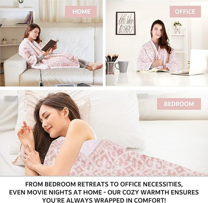 Beautyrest Wearable Electric Poncho Wrap Blanket, Ultra Soft Sherpa & Berber Fleece Heated Throw, UL Certified & Oeko-TEX, 3 Heat Settings & 2 Hour Auto Shutoff, Gift-Ready, 50" x 64", Blush Lattice