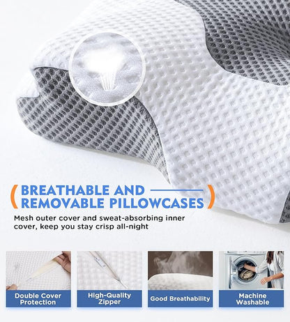 Osteo Cervical Pillow for Neck Pain Relief, Hollow Design Odorless Memory Foam Pillows with Cooling Case, Adjustable Orthopedic Bed Pillow for Sleeping, Support for Side Back Sleepers