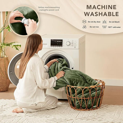 Homemate Electric Heated Blanket Queen - 84"x90" Heating Bed Blankets Throw with 10 Heating Levels 8 Hours Auto Off Fast Heating Over-Heated Protection Ultra Soft Warm Flannel ETL Certified Green