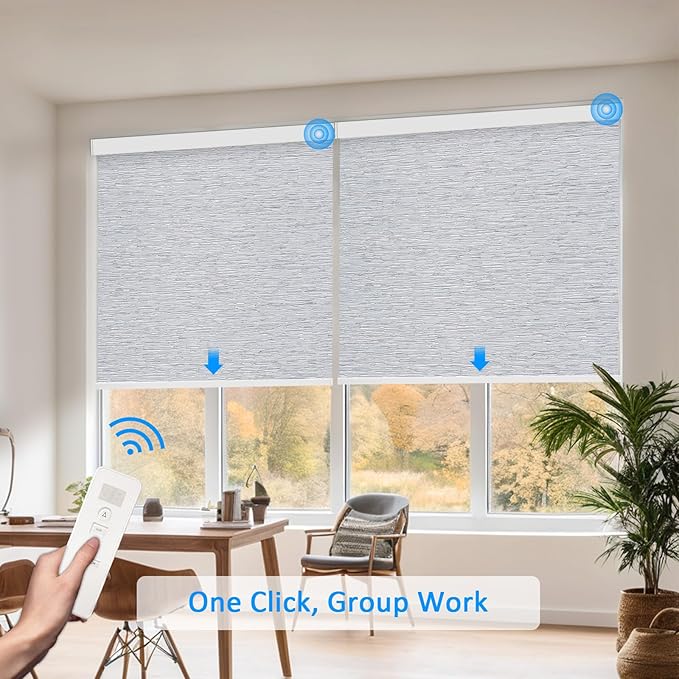 Motorized Blinds with Remote Cordless Automatic Motorized Shades Custom Blinds for Windows Smart Curtains Compatible with Alexa Google Home(Blackout Jacquard Grey,W26 x H72in)