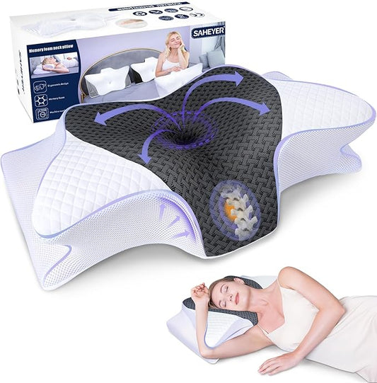 SAHEYER Memory Foam Cervical Pillow, 2 in 1 Ergonomic Orthopedic Neck Pillow for Neck and Shoulder Pain Relief, Side Sleeper Pillow for Side Back Stomach (Grey)