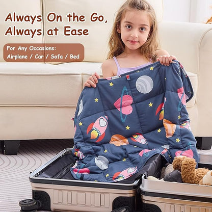 yescool Weighted Lap Pad 2 Pounds Weighted Lap Blanket, Space Plane Small Weighted Blanket, Weighted Throw Blanket Gift for Travel Indoor Outdoor, 20"x30"