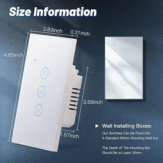 BSEED Smart Light Switch, 3 Gang WiFi Alexa Light Switch with Remote APP Control and Timing Function, Single Pole White Light Switches Work with Alexa, Google Assistant, Voice Control, Group Control