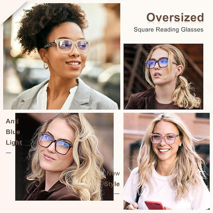 EASY READ 3 Pairs Reading Glasses for Women, Squre Computer Blue Light Blocking Anti UV Readers with Spring Hinge