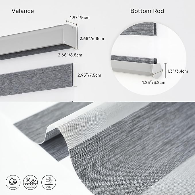 Motorized Zebra Blinds, Cordless Blackout Window Shades with Remote, Custom Dual Layer Smart Roller Shades Compatible with Alexa Google Assistant, Automatic Light Filtering Blinds,Texture Gray