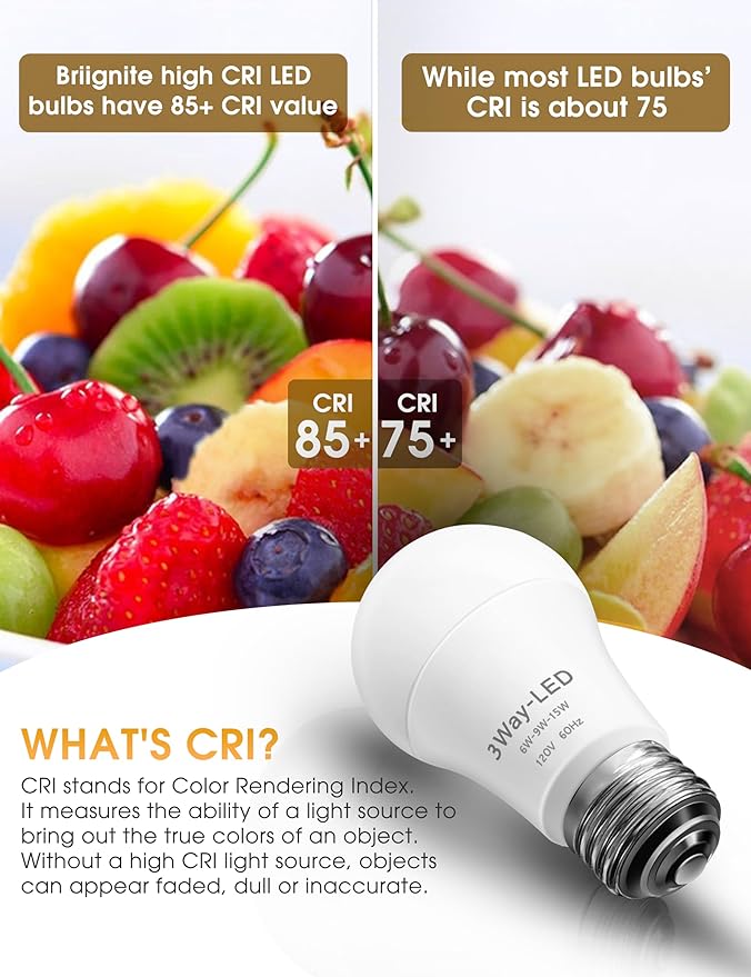 Briignite 3 Way LED Light Bulbs Soft White, 2 Pack, 3000K 50/100/150 Watt Equivalent, A19 Three Way Bulbs, E26 Base 3-Way Light Bulbs for Indoor for Reading