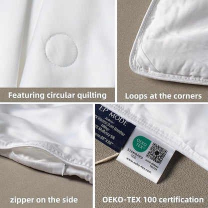 EP Mode Mulberry Silk Filled Quilt with 100% Viscose from Bamboo Fabric, Natural Lightweighted Cooling Comforter (White, Twin 68” X 88”)