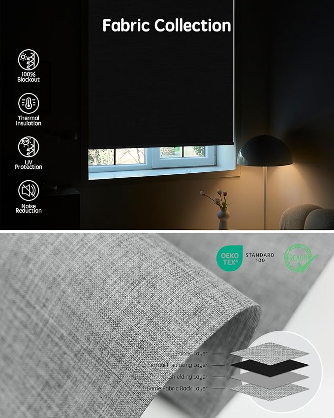 Yoolax Motorized Blinds with Remote, Blackout Smart Blinds for Windows Motorized Roller Shades, Automatic Window Shades Work with Alexa Custom Size (Blackout-Fabric Smoky Gray)