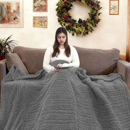 Electric Heated Blanket Full Size 72"×84" with 9 Heating Levels & 1-10Hs Auto Off，Double Sided Plush Sherpa, Energy Efficient, Machine Washable, for Couch & Bed, Light Gray