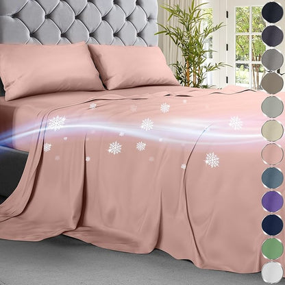 DECOLURE Cooling Sheets Queen Set 4pcs - Luxurious & Ultra-Soft Cooling Bed Sheets Queen Size for Hot Sleepers - Comfortable Bamboo Viscose Microfiber Queen Bed Sheets Set Cooling (Pink)