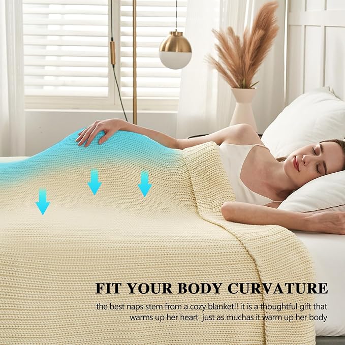 L'AGRATY Knitted Weighted Blanket - 48"x72" 15lbs Cooling Chunky Knit Heavy Blanket for Adults Braided Crochet Throw Thick Cable Yarn Knit Decorative No Beads Evenly Weighted Machine Washable
