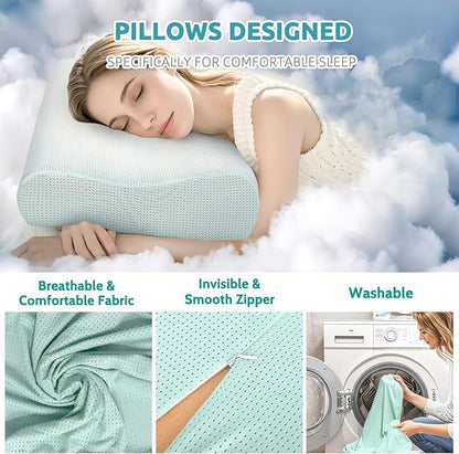 Ergonomic Cervical Memory Foam Pillow for Neck Pain Relief - Adjustable Contour Pillow for Side, Back, Stomach Sleepers - Orthopedic Neck Support with Cooling Washable Cover Blue