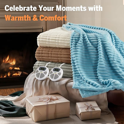 Serta Electric Blanket, Soft, Ribbed, Plush Heating Blanket Queen for Office, Couch, 1-12 hr Auto Shut Off Timer, 10 Lv Heating, ETL Certified, Queen 84"x90" Marshmallow