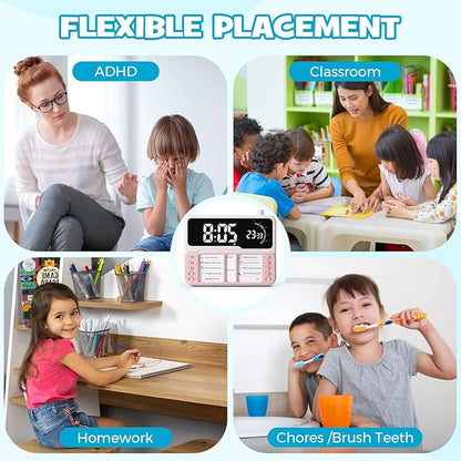7-in-1 Visual Timer for Kids & Adults with Task Planner – ADHD Time Management Tool with Alarm, Countdown, Calendar, Temperature Display & Storage – Ideal for Home, School (Pink)