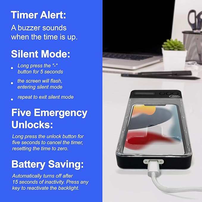 Phone Lockbox with Timer - Phone Safe Box with Timer, Cellphone Jail, Time Locking Container 99 Hours Phone Free Box - Reduce Screen Time, Improve Productivity - Habit Control Lock Box - Black