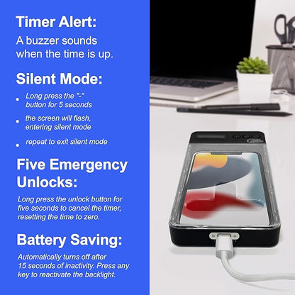 Phone Lockbox with Timer - Phone Safe Box with Timer, Cellphone Jail, Time Locking Container 99 Hours Phone Free Box - Reduce Screen Time, Improve Productivity - Habit Control Lock Box - Black