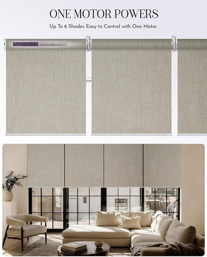 Graywind Smart Coupled Roller Shades Compatible with Alexa Google Custom Size Extra Large Motorized Blinds for Windows(Light Coffee)