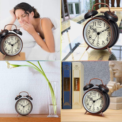 Peakeep Retro 4.5 inches Battery Operated Twin Bell Loud Alarm Clock (Black with Arabic)