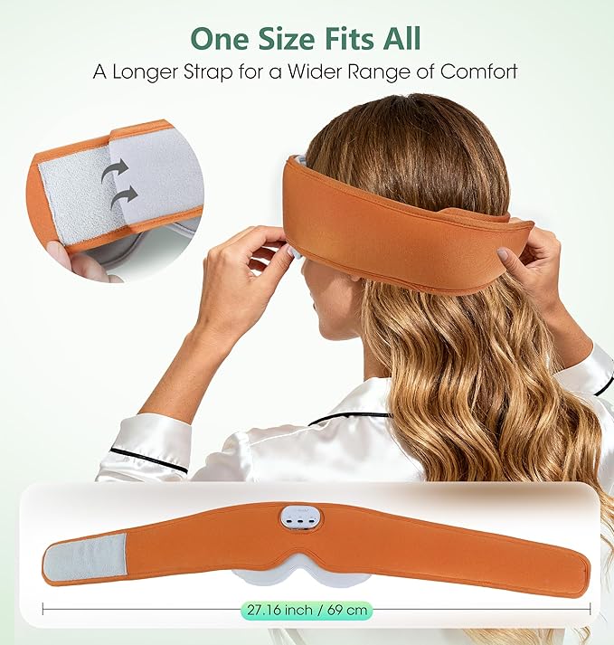 LC-dolida Voice Control Bluetooth Sleep Mask, Bamboo Cotton Bluetooth Sleep Headphones with 3D Zero-Pressure Cups and Timer Setting, Total Blackout Sleep Eye Mask for Side Sleepers, Orange