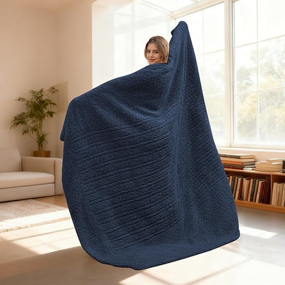 Electric Heated Blanket Full Size 72"×84" with 9 Heating Levels & 1-10Hs Auto Off，Double Sided Plush Sherpa, Energy Efficient, Machine Washable, for Couch & Bed, Dark Blue