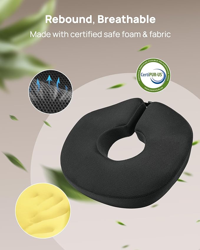Feagar Donut Pillow Seat Cushion, X Large Memory Foam Hemorrhoid Pillow for Tailbone Pain, Sciatica & Pressure Sores Relief, Adjustable Design for Pregnancy, Postpartum, Surgery Recovery, Office Chair