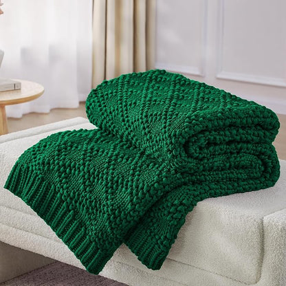 Knitted Weighted Blanket for Adult, Chunky Knit Weighted Throw for Sleep 80"*87" 20lbs, Cooling Breathable Machine Washable Heavy Blanket for Room Decor (Green, King)