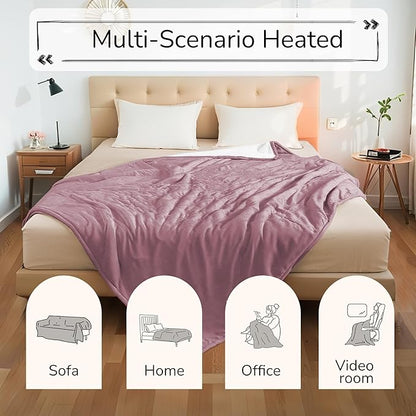 Electric Heated Blanket Queen Size 84"x90" - Dual-Sided with Microplush & Sherpa Fabric, 4 Heat Settings & 10 Hours Auto Off, Dual Controller, Machine Washable - Berry