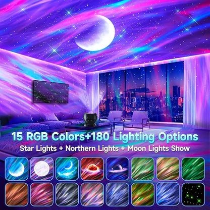 Sound Machine White Noise Machine for Sleeping, 15 Soothing Sounds & Bluetooth Speaker Aurora Light Projector, 15Colors White Noise Sound Machine for Sleep Therapy for Adults & Kids with Remote+Timer