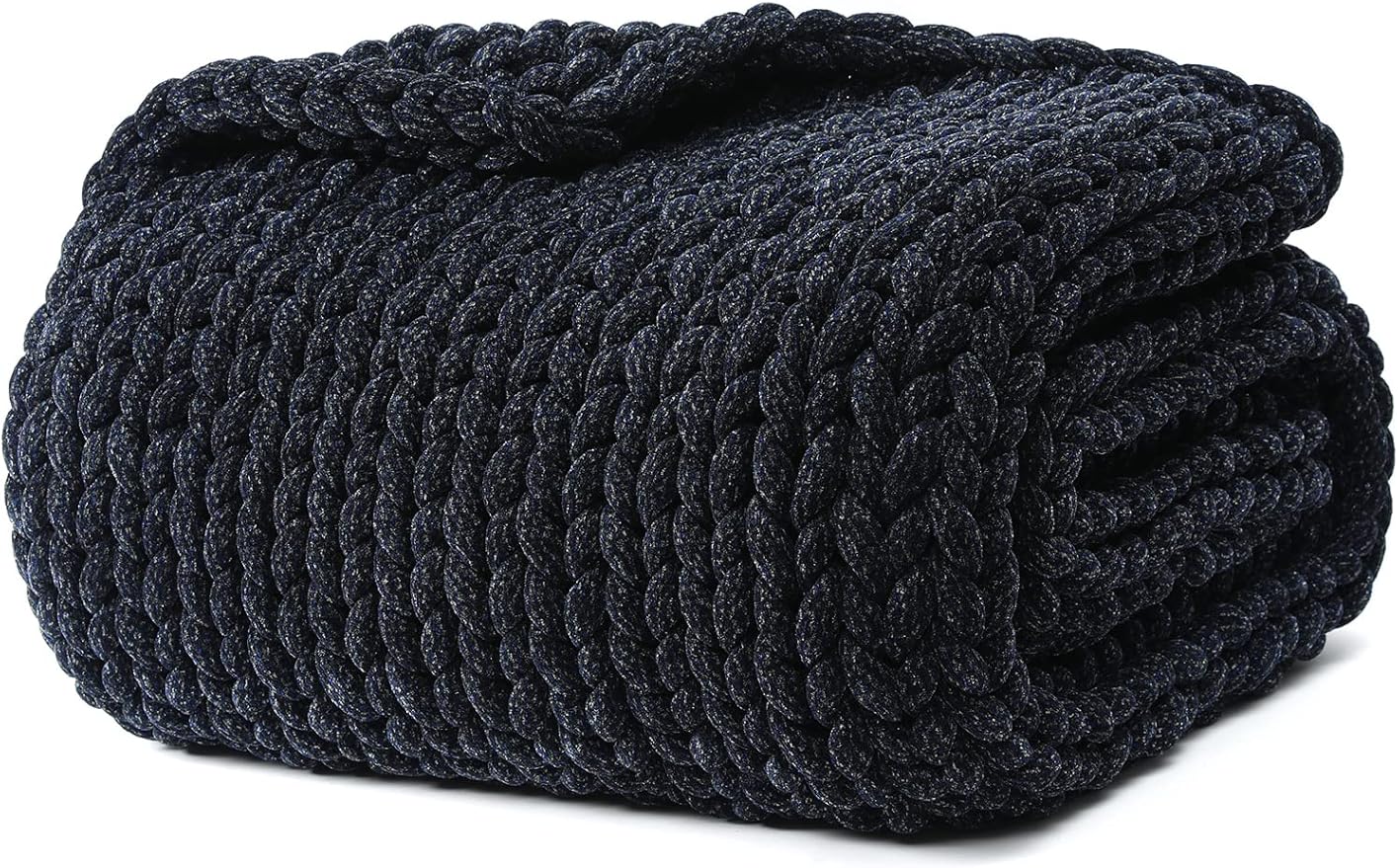 YnM Chenille Weighted Blanket, Handmade Chunky Knitted Design, Soft and Cozy, Temperature Regulating and Breathable, Machine Washable Throw for Sleep or Home Decor (Black Blue, 50x60 Inch, 10lbs)