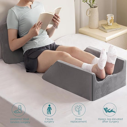 UBBCARE Leg Elevation Pillow for Leg/Knee Surgery Recovery, Memory Foam Double Leg Pillow with Velvet Washable Cover, Grey