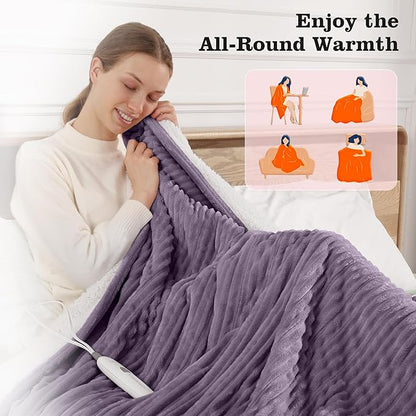 Heating Blanket Twin Heated Blanket 62x84'' - Soft Sherpa Fleece Twin Electric Blanket with Fast Heating, 5 Heating Levels & 10 Hours Auto Off, Small Lap Heat Blanket, Great Gift for Grandma (Purple)