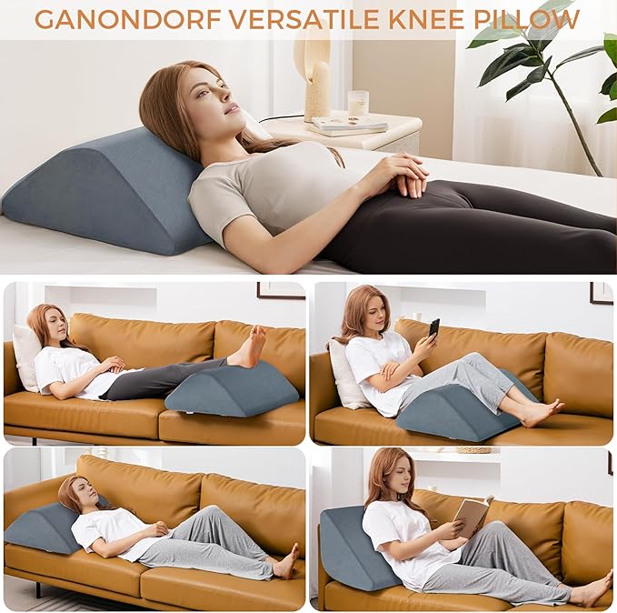Knee Wedge Pillow for Post-Surgery Recovery-Leg Elevation Support for Sleep Position, Alleviating Lower Back & Hip Pain Enhancing Circulation in Ankles Legs Triangle Pillow with Removable Cover